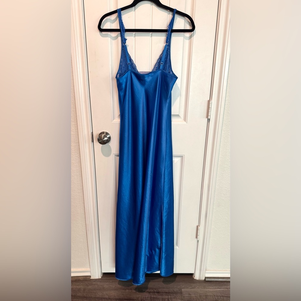 Vtg 90’s Victoria's Secret Gold Label Plunging Royal Blue Long Nightgown Sz M - Picture 5 of 11